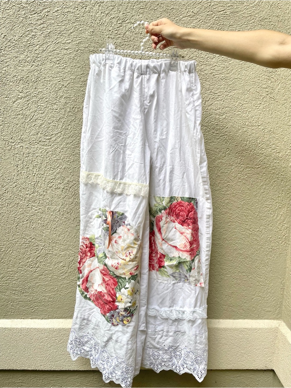 Cottagecore Italian style Floral patchwork cotton Wide Leg Pants